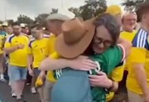 Swedish football fans comfort Searching Mothers in Monterrey after World Cup match